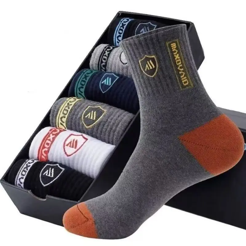 6-Pack Men's Crew Socks | Mixed Color Casual Cotton Socks with Shield Logo | Soft & Breathable Everyday Socks