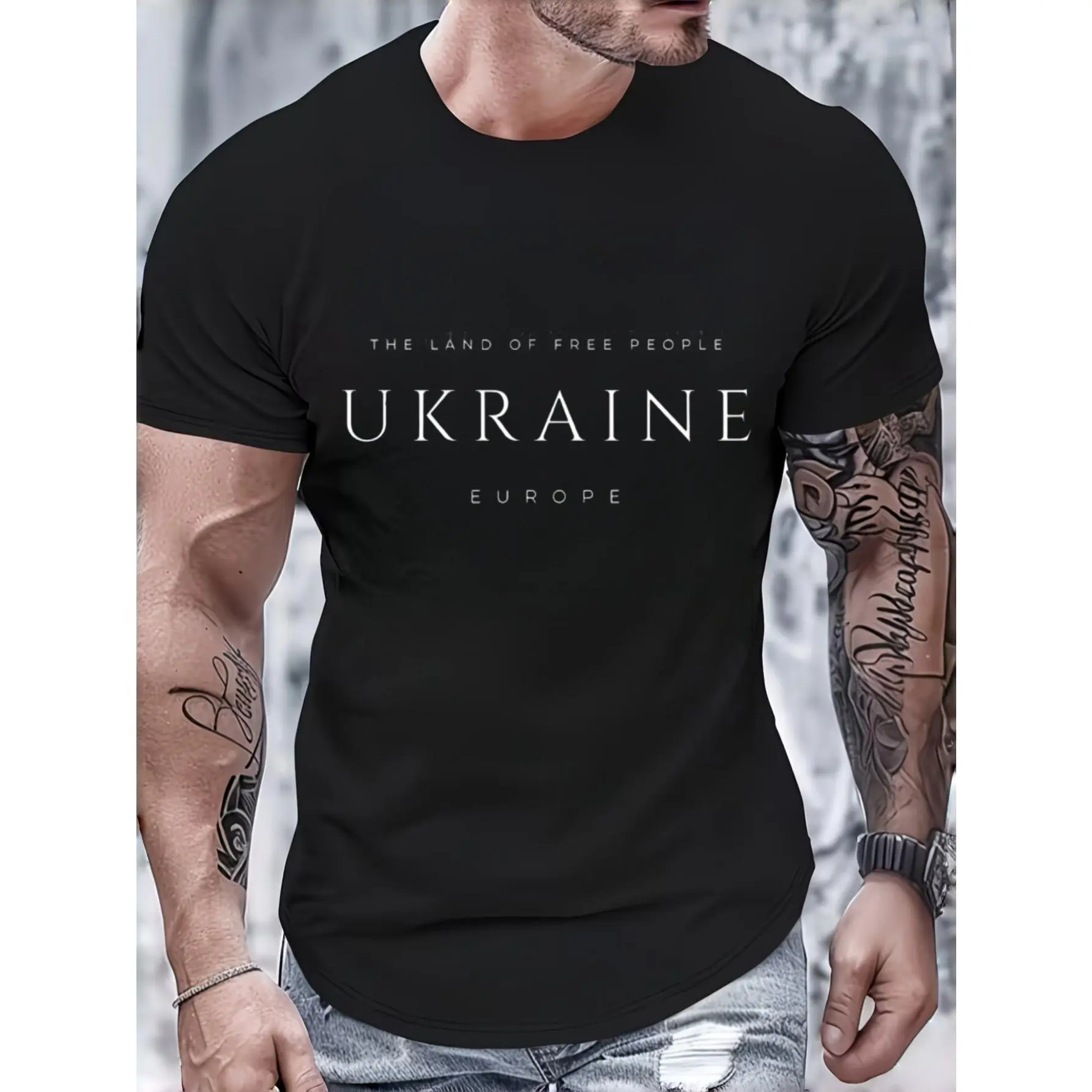 Men's Casual Short-Sleeve Round Neck T-Shirt - Ukraine Europe Text Print, Fashion Breathable Simple Stylish Unisex Summer Wear, Party Gift For Him