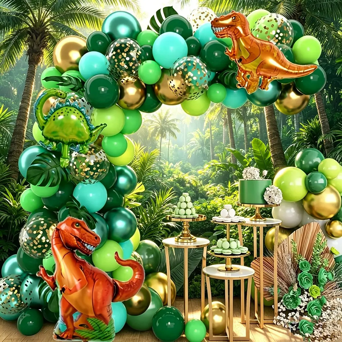 Jurassic Dinosaur Latex Balloon Garland Arch Set, Party Balloons Decorations, Boy's First Birthday Party Decor, Baby Dinosaur Theme Party Supplies, Kid Birthday Party Balloon