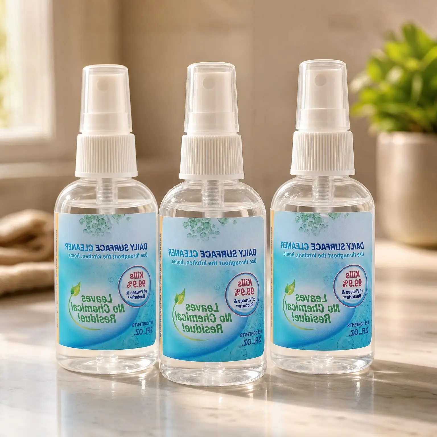 Travel Size Hypochlorous Acid Surface Cleaner & Disinfectant Spray, 2 oz (3 Pack) – Kills 99.9% of Viruses and Bacteria, No Rinse, Food Contact Surface Sanitizer, No Harsh ResidueGift