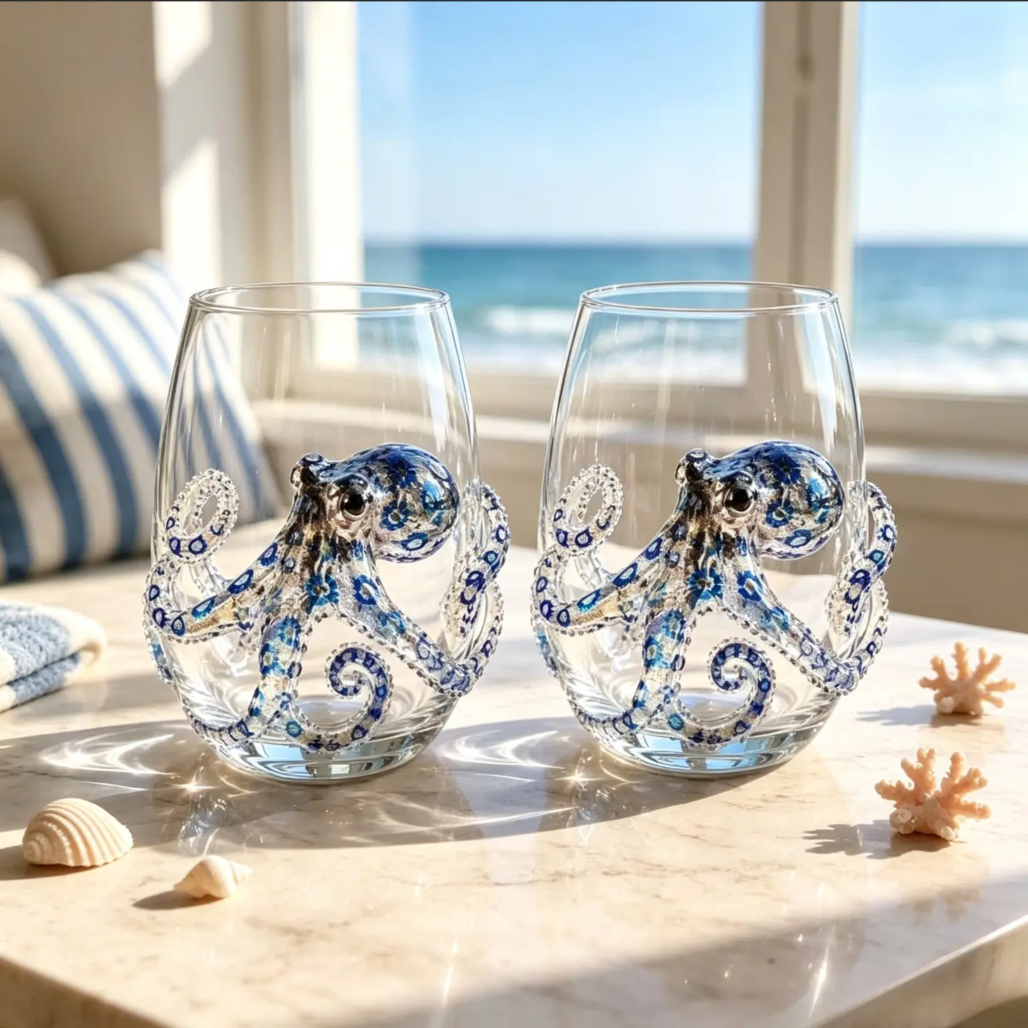 3D Sea Animal Embossed High Borosilicate Glass Cups, Couple Wine Glasses 2 Pack, Glass Drinking Glasses Sets, Perfect Gift for Couples, Durable and Stylish Drinkware