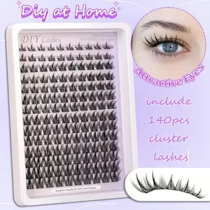 Natural slender fairy style Eyelash Extension eyelash cluster 8-16mm extended CC curvature comic eyelash cluster 140PCS single eyelash cluster suitable for DIY at home Natural Wispy Lashes