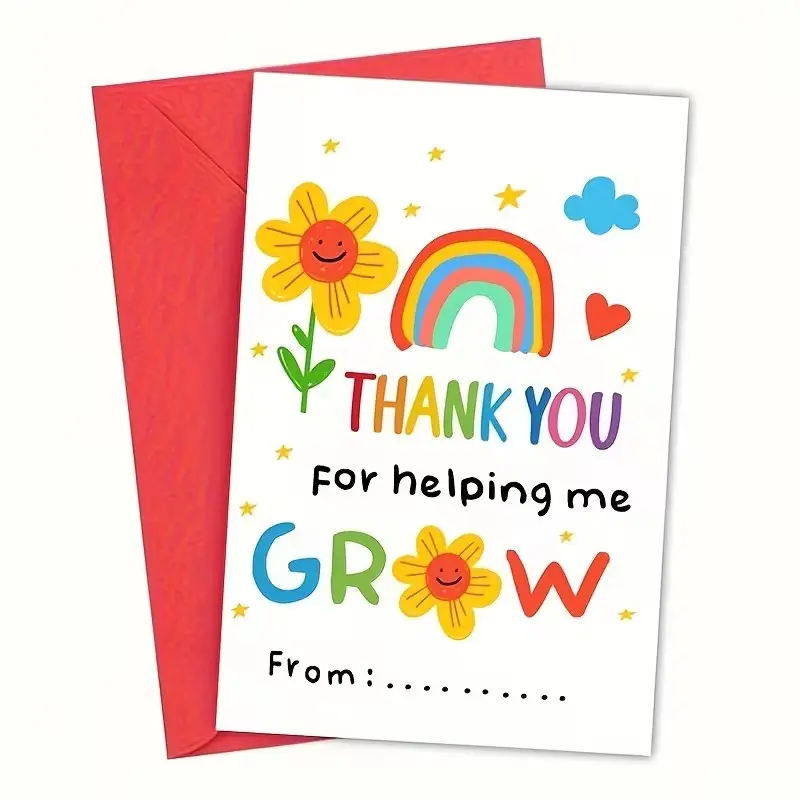 Teacher Appreciation Card with Envelope, Colorful Floral Design, Personalization Space, Growth & Learning Gifts, Office or School Use