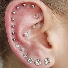 MILACOLATO Cartilage Earring 11count 16G 18G Stainless Steel Cartilage Earrings Stud Hoops Conch Forward Helix Earrings Tragus Daith Piercing CZ Barbell Stud Cartilage Piercing Jewelry for Women s Studearrings