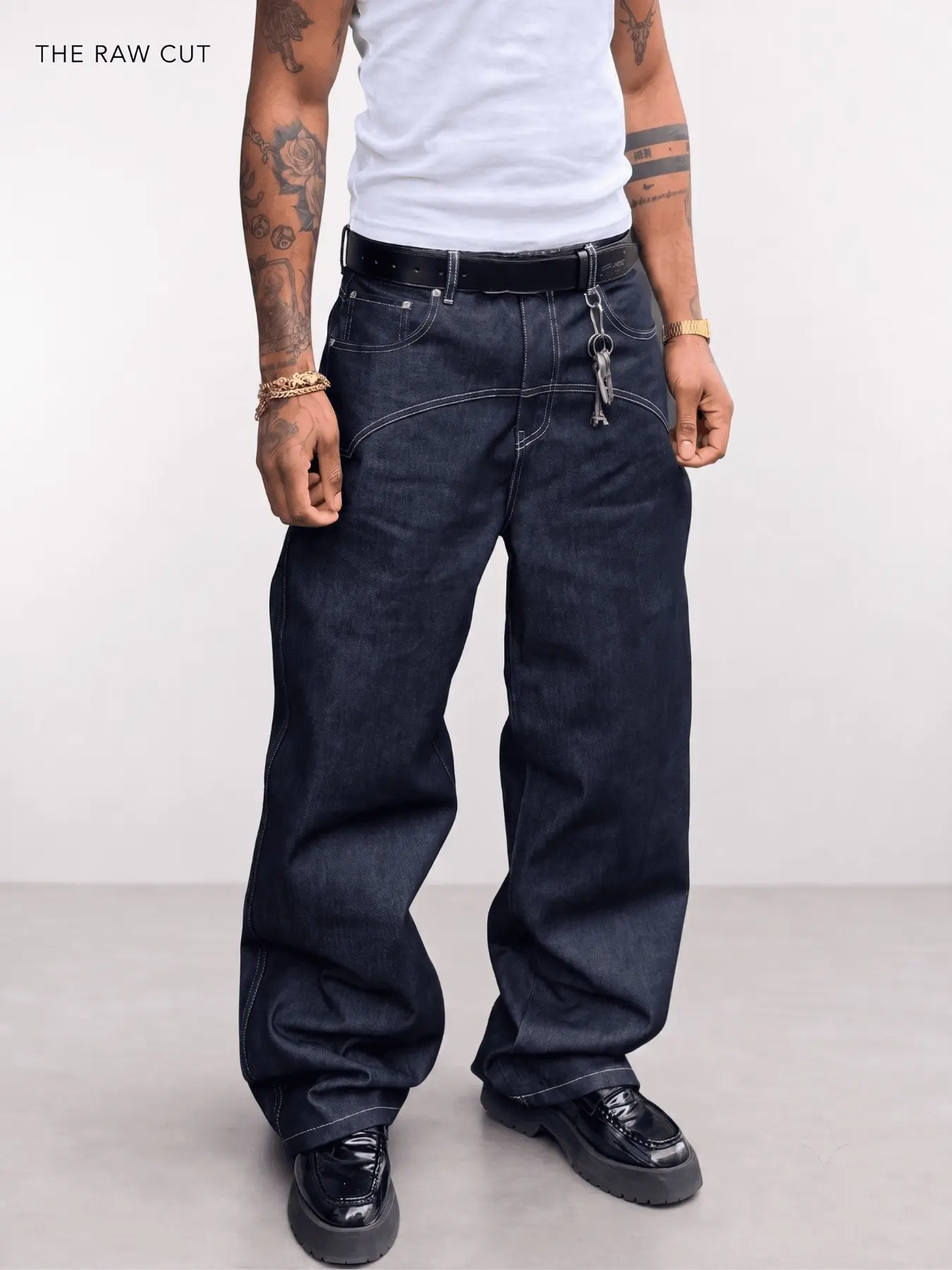 Men's Deep Blue Loose-Fit Retro Style Jeans, Fashionable High Street Denim, All Seasons Casual Wear, Outdoor Leisure