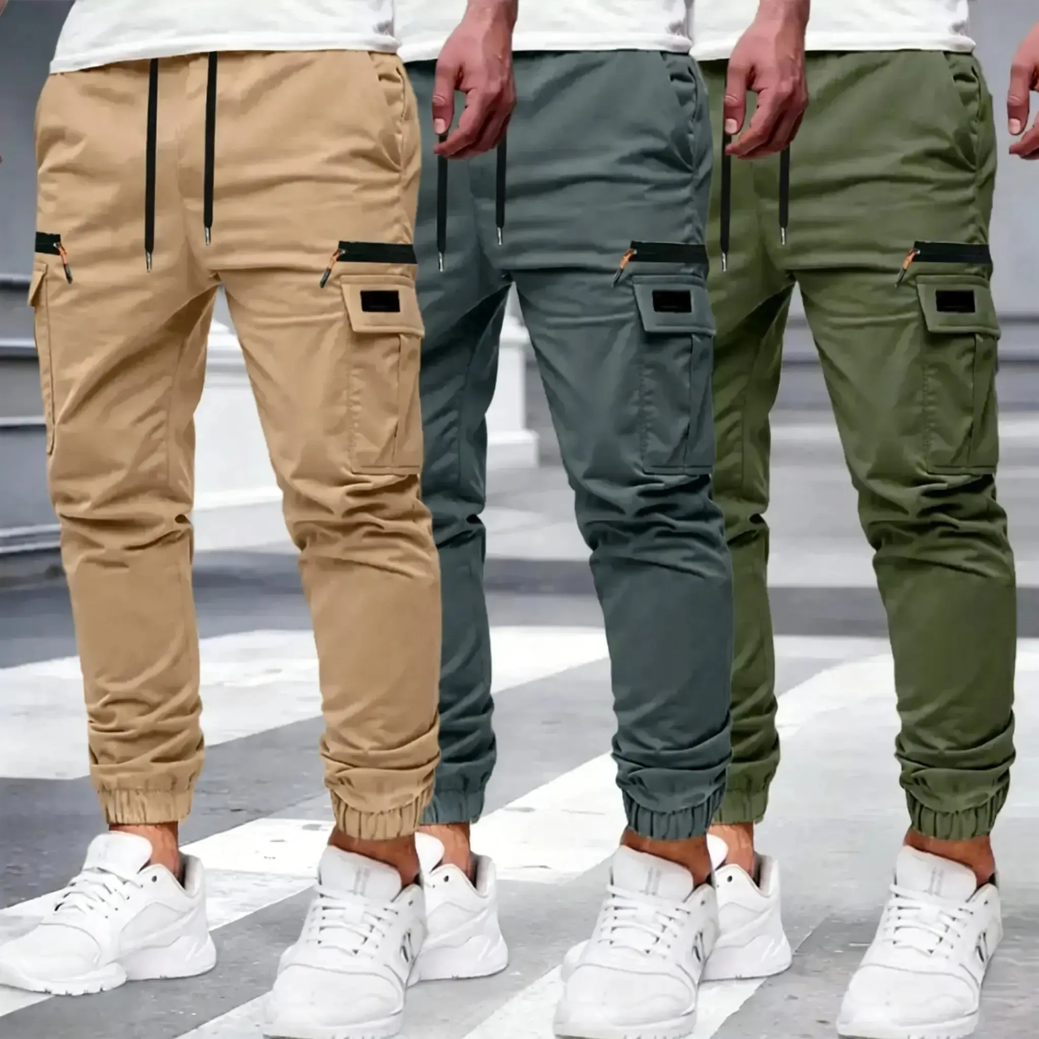 Men's 3-Piece Tactical Jogging Pants, Durable Breathable Non-Transparent Fabric, Multiple Pockets, Zipper Design, Leg Detail, Multi-Size, Performance Work Construction Sports Casual Joggers Workout Sports Trousers