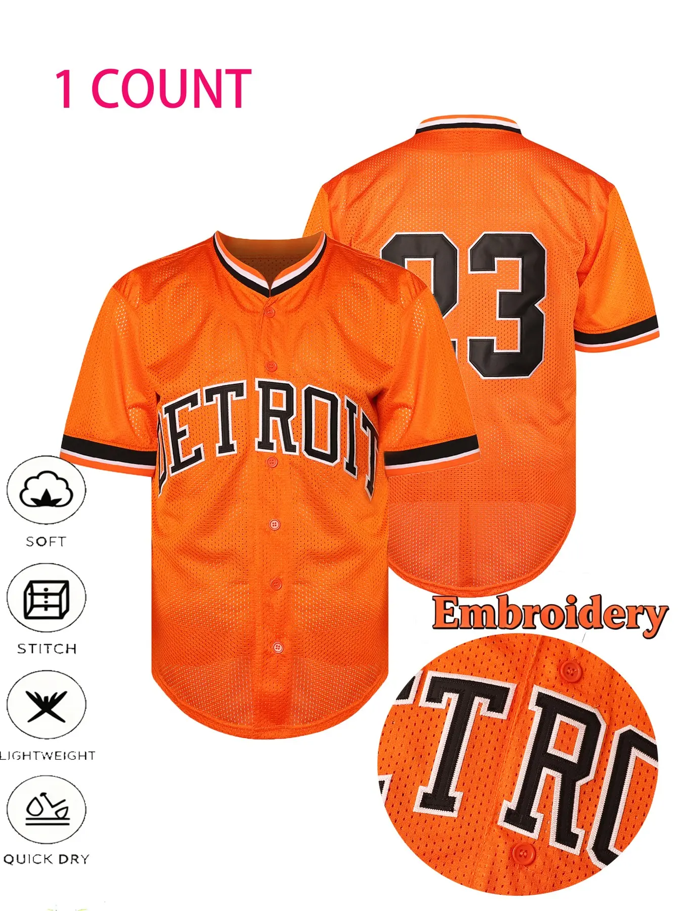 Retro Baseball No.23 orange Embroidery Quick-Dry Short Sleeve Jersey Top, Quick Dry Tops, Premium Quality for Unique On-Court Style