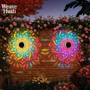 Solar LED Projector Lights | Trending 2 Pack Mandala Pattern Outdoor Wall Lamp, Waterproof Metal Decorative Projection Fence Light, Auto On/Off Ambient Garden Lighting For Patio Backyard Porch Yard Summer Outdoor Decor & Holiday Party Ornament