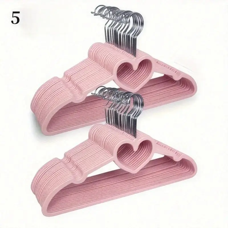 HOUCOC 5pcs Heart-Shaped Velvet Finish Coat Hangers - Non-Slip, Heavy-Duty Plastic Organisers with 360° Rotatable Hook, Pegs, Hanging Mount for Closet, Coat Hanger