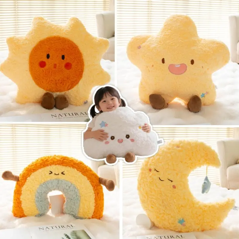 45cm Cute Rainbow Moon Star Plush Pillow Soft Starry Sky Sun Cloud Creative Sleep Companion Kawaii Home Decor Cushion