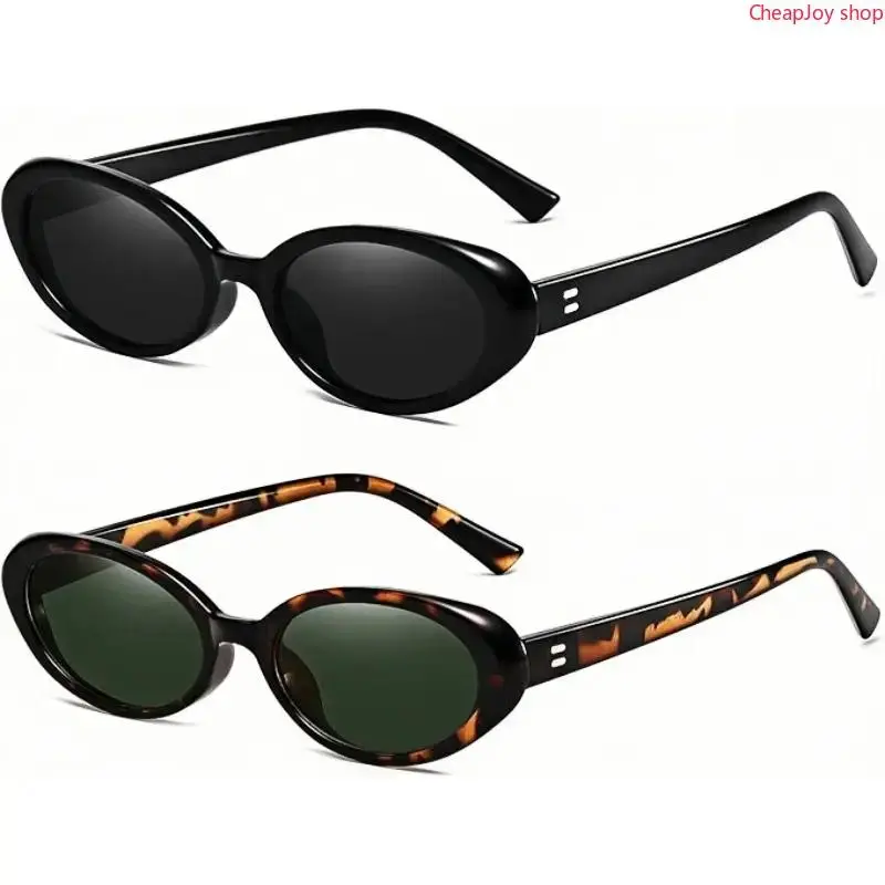 【Summervibes】2 PCS Retro Oval Sunglasses for Women Men Fashion Small Oval Sunglasses 90s Vintage Shades Frames UV400 Protection Classic Design sunglasswomen rich girl sunglasses summerwins
