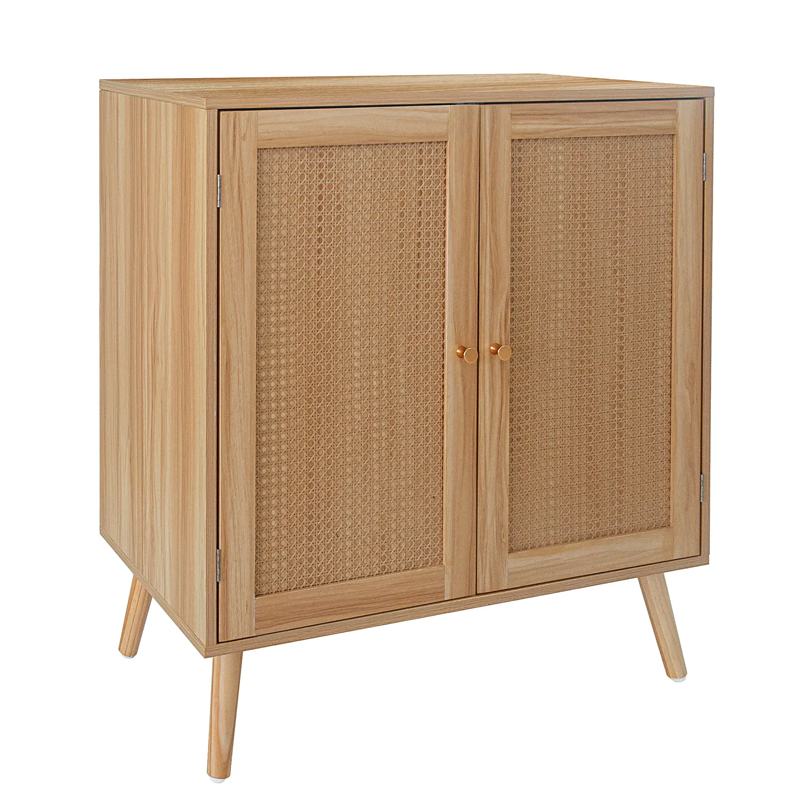 Gaomon Modern Rattan Sideboard Buffet Cabinet - Single Unit, Double Doors, Adjustable Shelves, Sturdy Wood Feet, Indoor Storage Cupboard