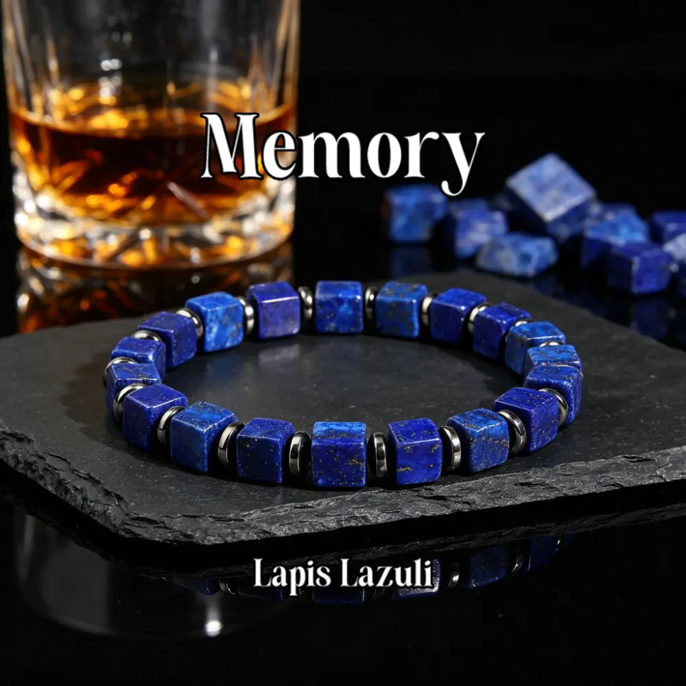 Casual-style Square Lapis Lazuli Bead Memory Bracelet, Handcrafted Elastic Cord Skin-friendly Jewelry, Fits Wrists of Various Sizes, Suitable for Daily Wear for Both Men and Women