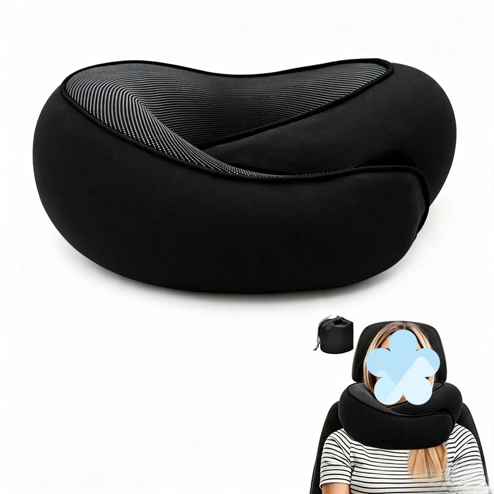 Twist Wrap Memory Foam Travel Neck Pillow, Breathable Support Cushion With Storage Bag, Portable Neck Rest For Airplane Car Office Nap And Outdoor Journey