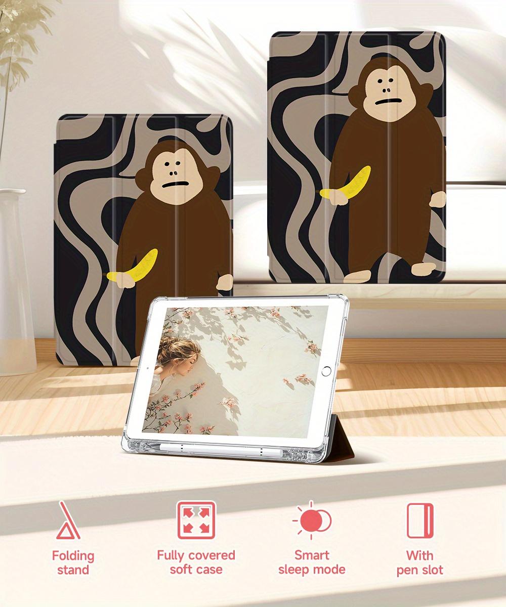 Banana monkey pattern, with adjustable bracket and pen slot, foldable non-slip TPU protective case, suitable for iPad mini, iPad Air, iPad Pro/iPad 10th generation, 11th generation and other series iPad protective cases