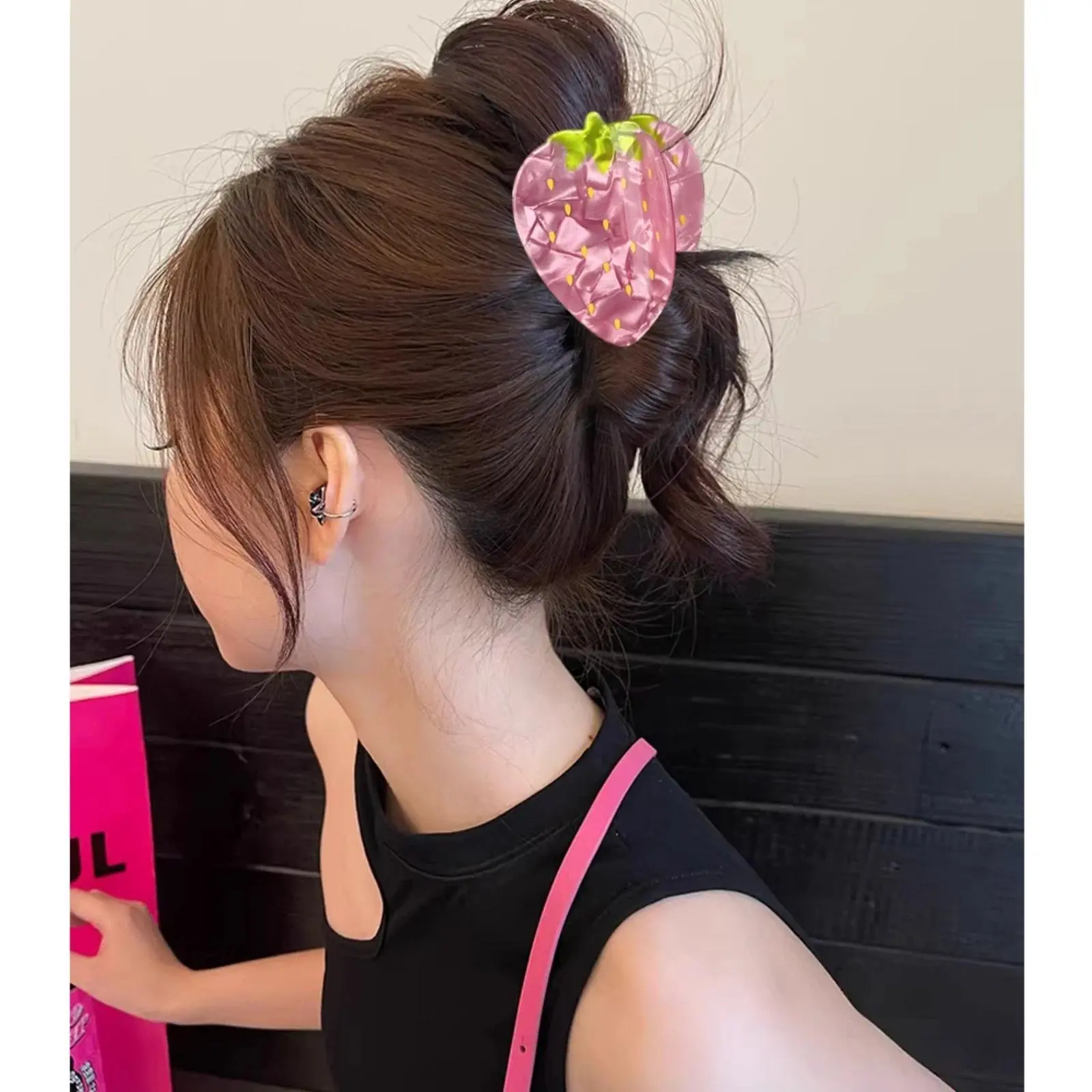 1PC Fresh Sweet Strawberry Hair Claw, Lovely Fruit Shark Clip, Cute Fresh Style Summer Hair Accessories For Girls Daily Casual