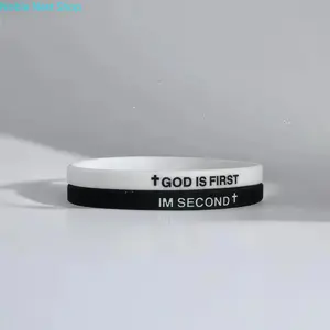 2-Pack Unisex Christian Faith Friendship Bracelets, Elastic Sports Wristbands “GOD IS FIRST I'M SECOND”, Inspirational Religious Jewelry Gift for Men & Women