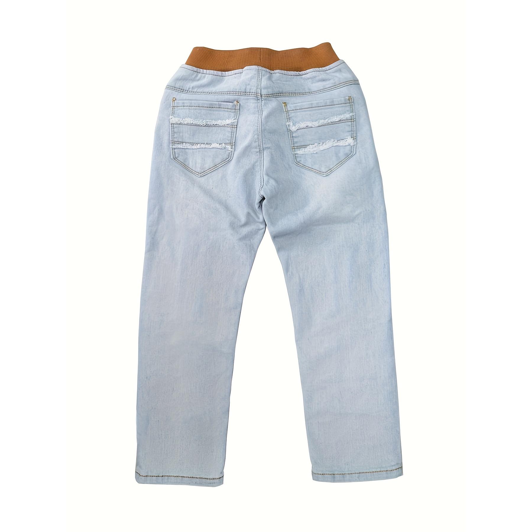 Boys' Distressed Denim Jeans with Zipper Pockets,  Light Blue Ripped Jeans for Toddlers & Kids, Comfortable Casual Pants for Daily Wear