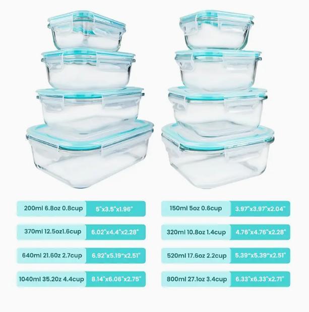 Premium Glass Food Storage Containers 8 Pack Airtight Leak-Proof Microwave Oven Freezer Dishwasher Safe BPA Free Stain-Resistant Easy-Clean for Meal Prep Bento Boxes Kitchen Utensils