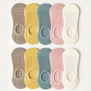10 pairs of sheer summer lightweight transparent pure cotton women's boat socks with open toes, solid color, anti-slip heel, air-conditioned boat style, sweet and youthful girl's style