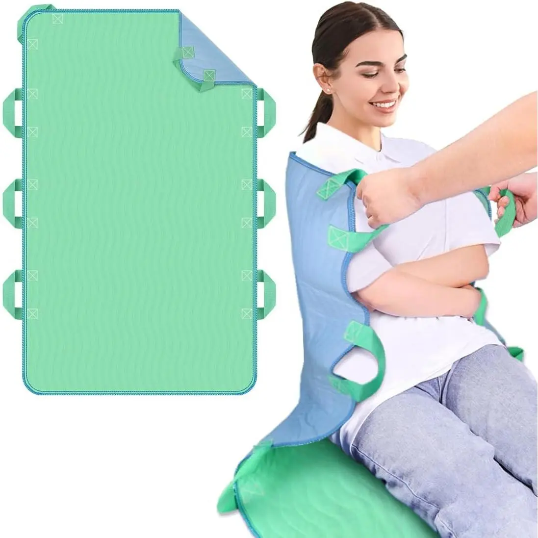 2-Pack Large Size 34"x52" Incontinence Positioning Bed Pad with Reinforced Handles, Waterproof Reusable Turning Aid for Home & Hospital