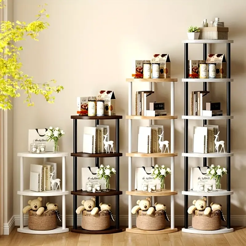 Space Saving Corner Shelf, 3/4/5/6 Tier Corner Bookshelf, Metal Frame Corner Storage Organizer, Wall Corner Display Rack for Home Decor