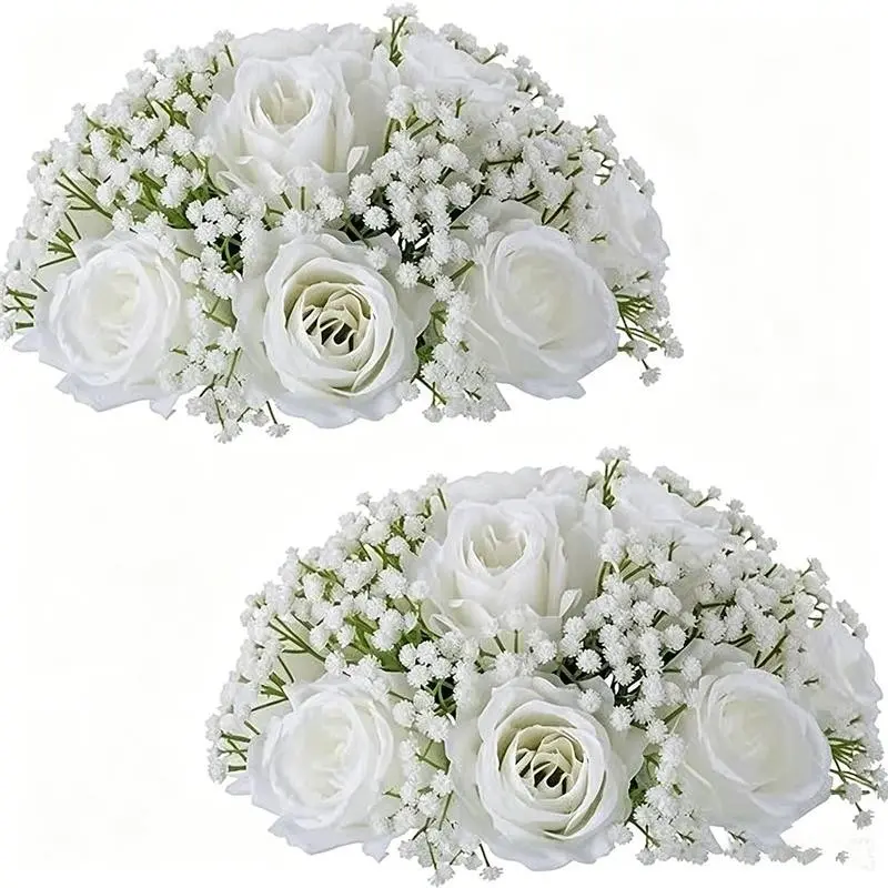 Realistic Artificial Rose with Baby's Breath Floral Arrangement, Wedding Table Centerpiece, Bridal Arch Decorative Flowers for Event Background
