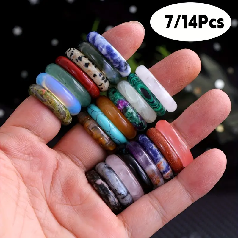 7/14Pcs Colorful Stone Rings Set, For Necklace Crafting Jewelry Art Supplies, Suitable For Daily Wear, Holiday Parties Any Occasion, Perfect Gift For Creative Individuals