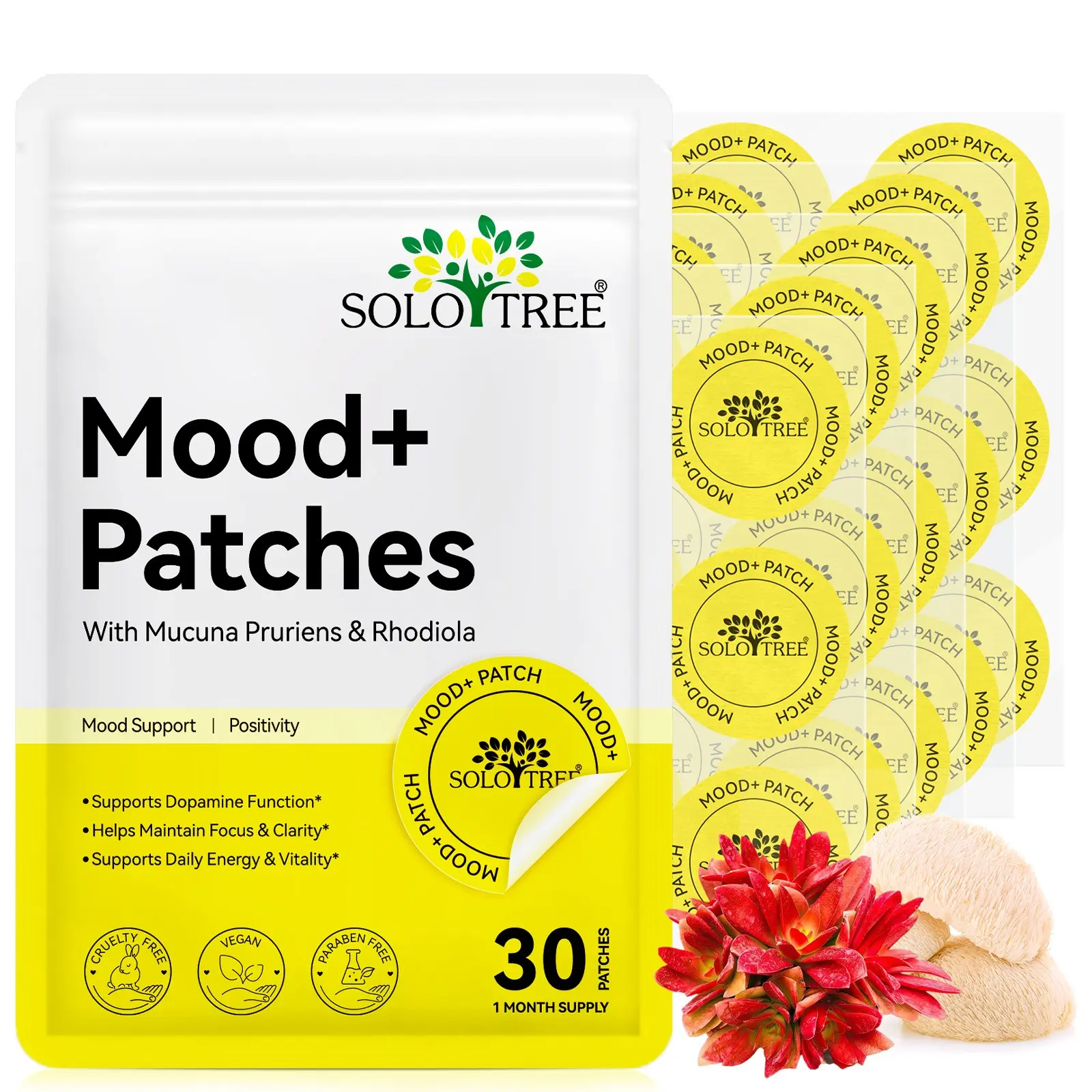 Solotree Mood Booster Patches 30pcs, Enhance Energy and Happiness, Synthetic Material, Single Piece, Made in Uk