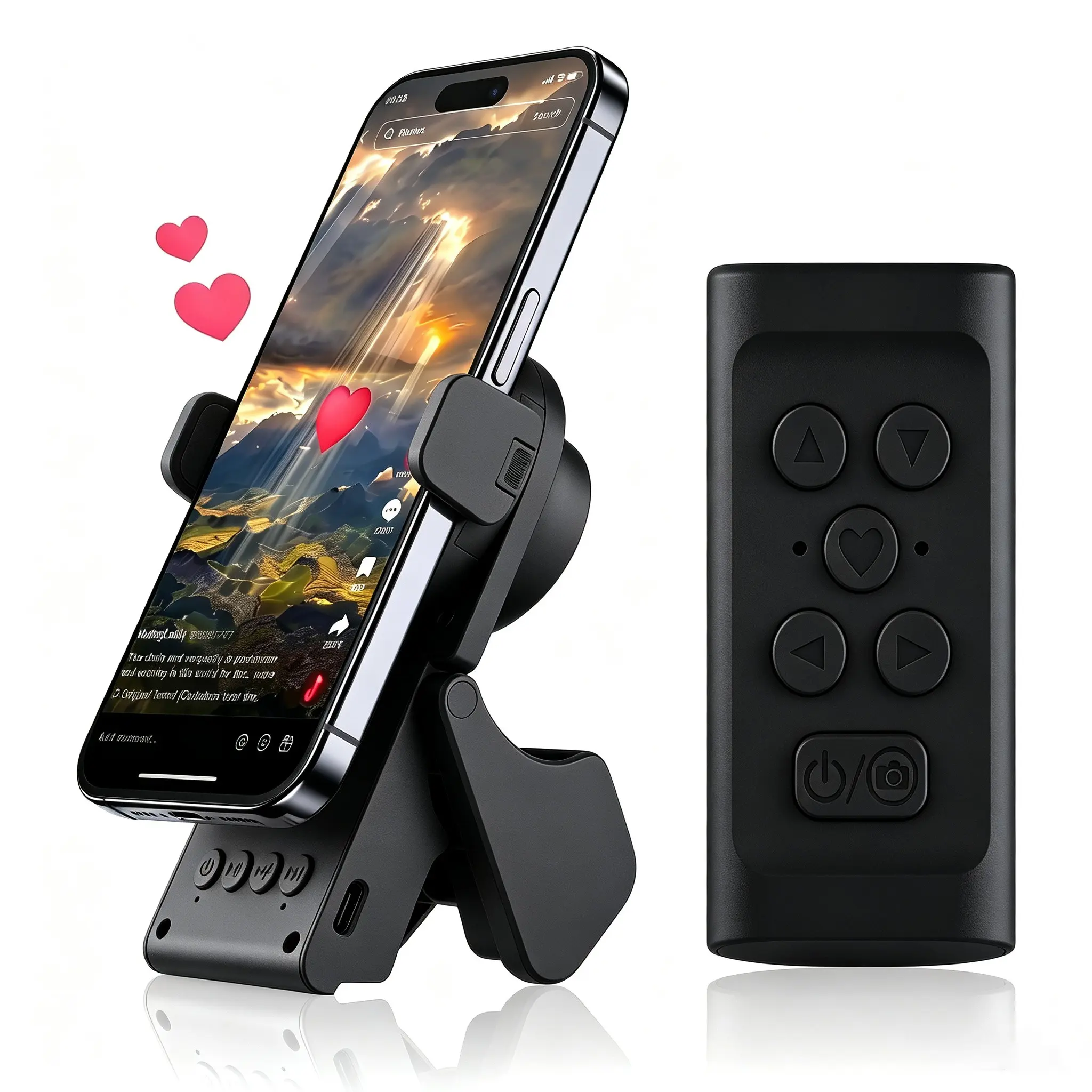 Mfhhfm Remote with Bluetooth-compatible Speaker & Phone Stand, Wireless Page Turner for Kindle APP, Camera Shutter for iPhone iPad Android