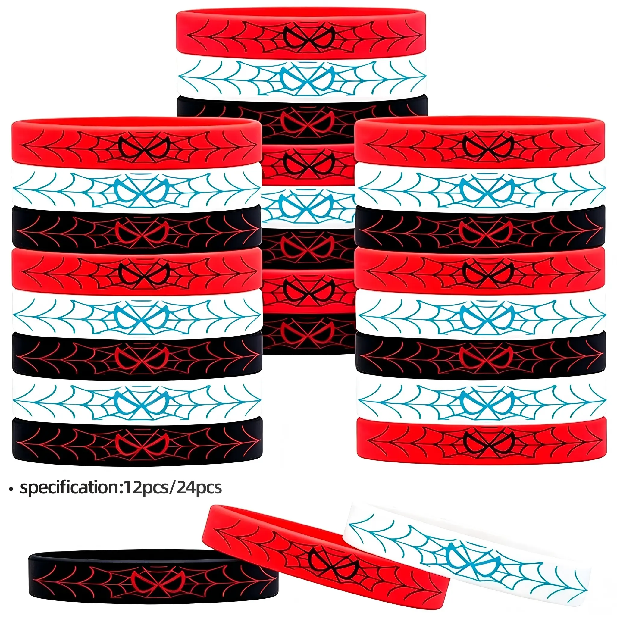 12/24pcs Silicone Wristbands Bracelets, Rubber Bracelets with Vibrant Designs, Festive Atmosphere, Fun Touch and Durable for Theme Birthday Supplies, Costume Party Decor, Comics Cartoon Gift, Multiple Quantities