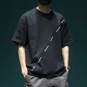 [Same-Frequency] 2026 New Summer New Loose Plus Size Patchwork Color Block Striped Print Short Sleeve T-Shirt Men High Street  Trend Tee | Free gift Cuban Link Chain