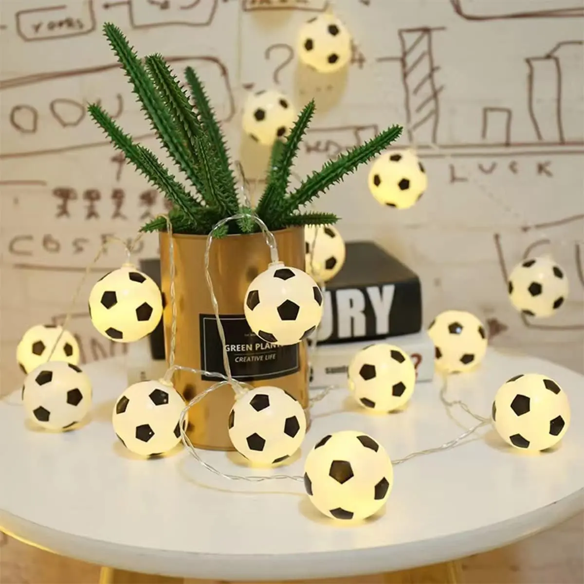 Soccer Decorations String Lights, Timer Battery Operated 5.5ft 10LED Room Decor,Soccer Ball Ornaments for Christmas Tree, Bedroom, Sports Theme Party Favors, Christmas Giftfidget toys