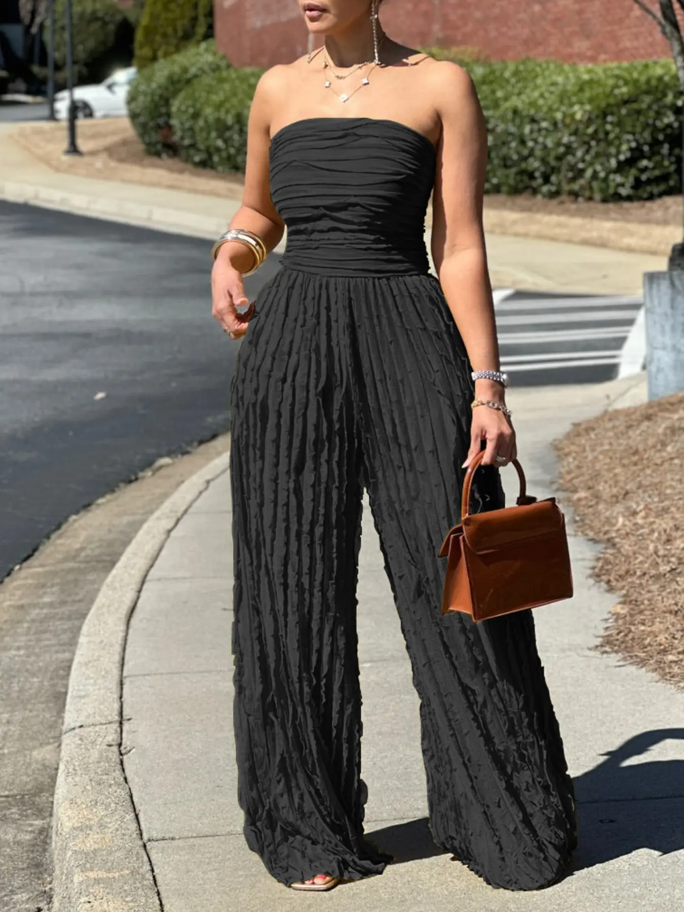 Women's Plain Tube High Waist Wide Leg Jumpsuit, Casual Sleeveless Minimalist Jumpsuit for Summer, Fashion Women's Clothing for Daily Wear