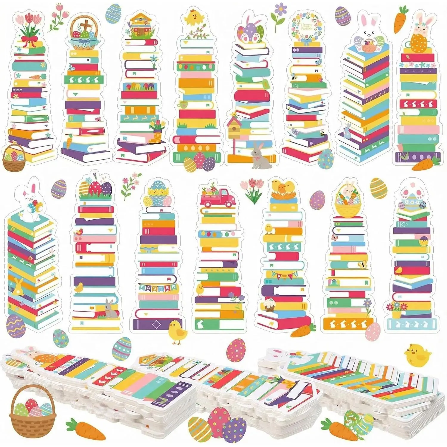 150 count Book  Bookmarks Bulk 6.3 x 1.97 Inch Bookshelf Love to Read Bookmarks Paper  Double Sided Reading Page Markers for  to School Reading Lover(Easter)