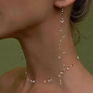 Minimalist Temperament Stereo Transparent Crystal Dewdrops Fairy Threadlet Necklace Tassel Earrings for Women Charm Jewelry Gift stack herringbone cruel intentions name beaded