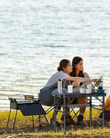 Anbte 3ft Tri-fold Camping Table Max 29.5", 3 Adjustable Heights Aluminum Folding Camping Table with Storage Bag, Lightweight, Portable Handle for Travel Outdoor Beach Picnic, 35" x 16", Black