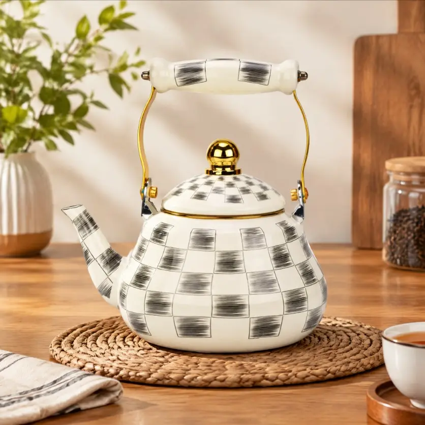 Grid Ceramic Handle Pear-Shaped Pot, Water Kettle, Coffee Maker, Tea Pot, Essential for Holiday Gatherings, Compatible with All Stoves