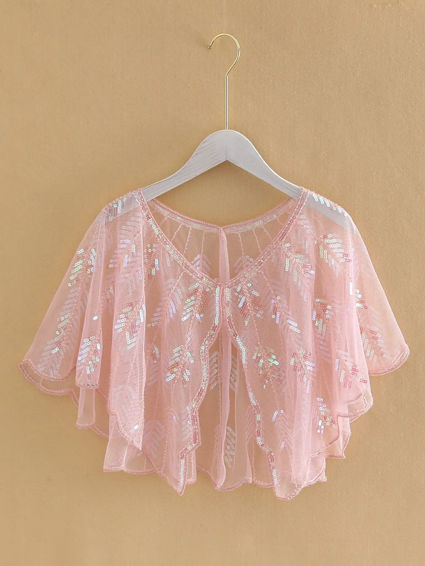 Women's Vintage Sequin Shawl, Ditsy Floral Pattern, Transparent Mesh Scarf, Hook Closure, Feminine Cute, Perfect for Weddings and Parties
