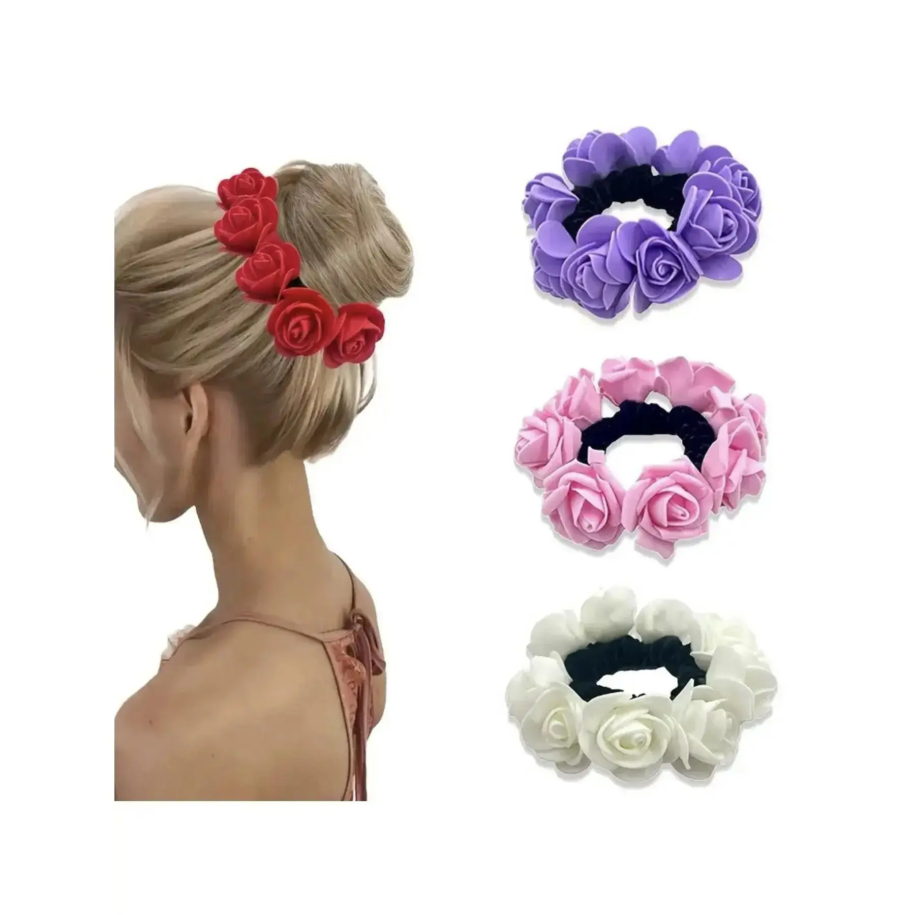 4Pcs Foam Rose Hair Ties, Floral Scrunchies, Y2K Coquette Hair Ties, Soft Elastic Ponytail Holders, No-Damage High Elastic Hair Bands All Hair Types, Cute aesthetic hair accessories for daily wear, gym & travel