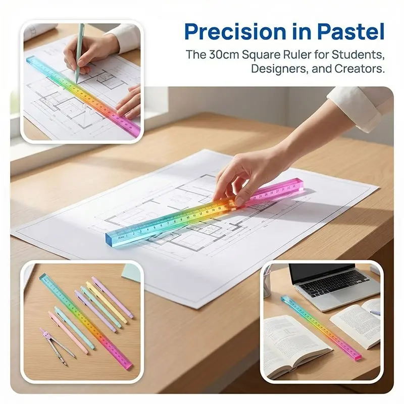 Colorful Ruler and Cube Set, Two-In-One Geometric Drawing Tool, Math Learning Stationery Kit, Drawing and Measurement Supplies