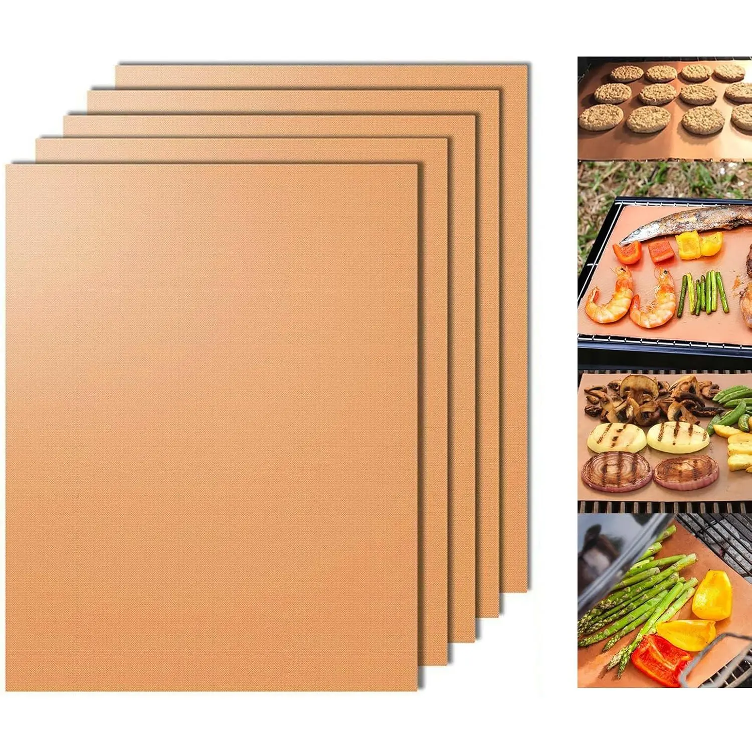 Copper Grill Mats for Outdoor Grill 5 Pack 15.75 x 13 In, Black | Even Heating, , Easy to Clean, Heat Resistant up 500°F, BBQ Grill Sheets Works  Gas, Charcoal, Electric Grill,Ovens