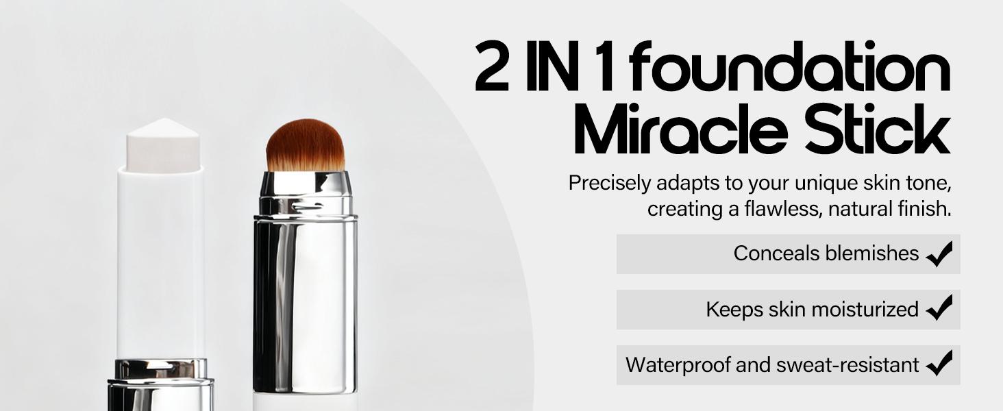 removable brush Color Changing Foundation, Medium to Full Coverage Cream Stick Hydrating Makeup, Dual-Ended with Soft Brush for Flawless Look, Portable & Travel-Friendly (natural))