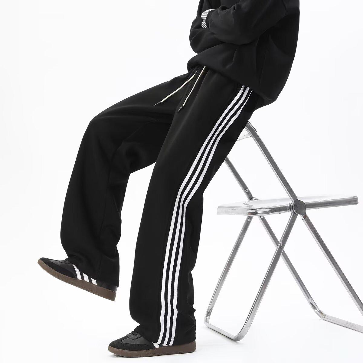 YYK Brand: Men's American Retro Casual Pants - 3-Stripe Design with 3D Waistband Trim; Spring/Autumn Straight-Leg, Loose-Fit Athletic Sweatpants