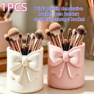 Butterfly Knot Desktop Storage Bucket, Petg Plastic Makeup Brush Organizer, Cosmetic Organizers, 3D Pen Holder, Lip Gloss Eyebrow Brush Rack, Luxurious Design