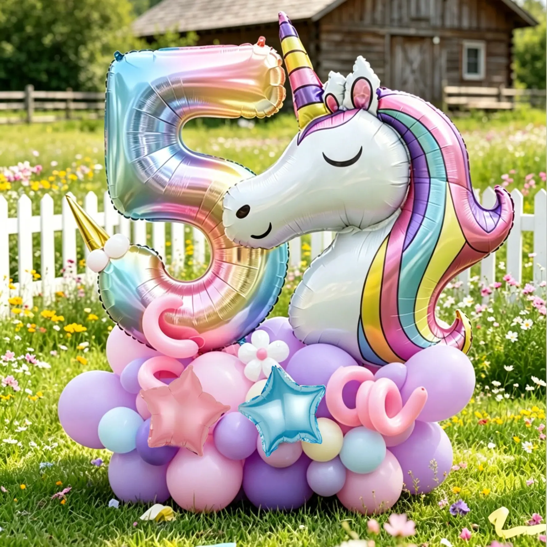 38 Piece Magical Unicorn Birthday Decoration Balloons, Gradient Numbers, Rainbow Unicorn Head, Star/drop Foil, Latex & Long Balloons, Party Decorations