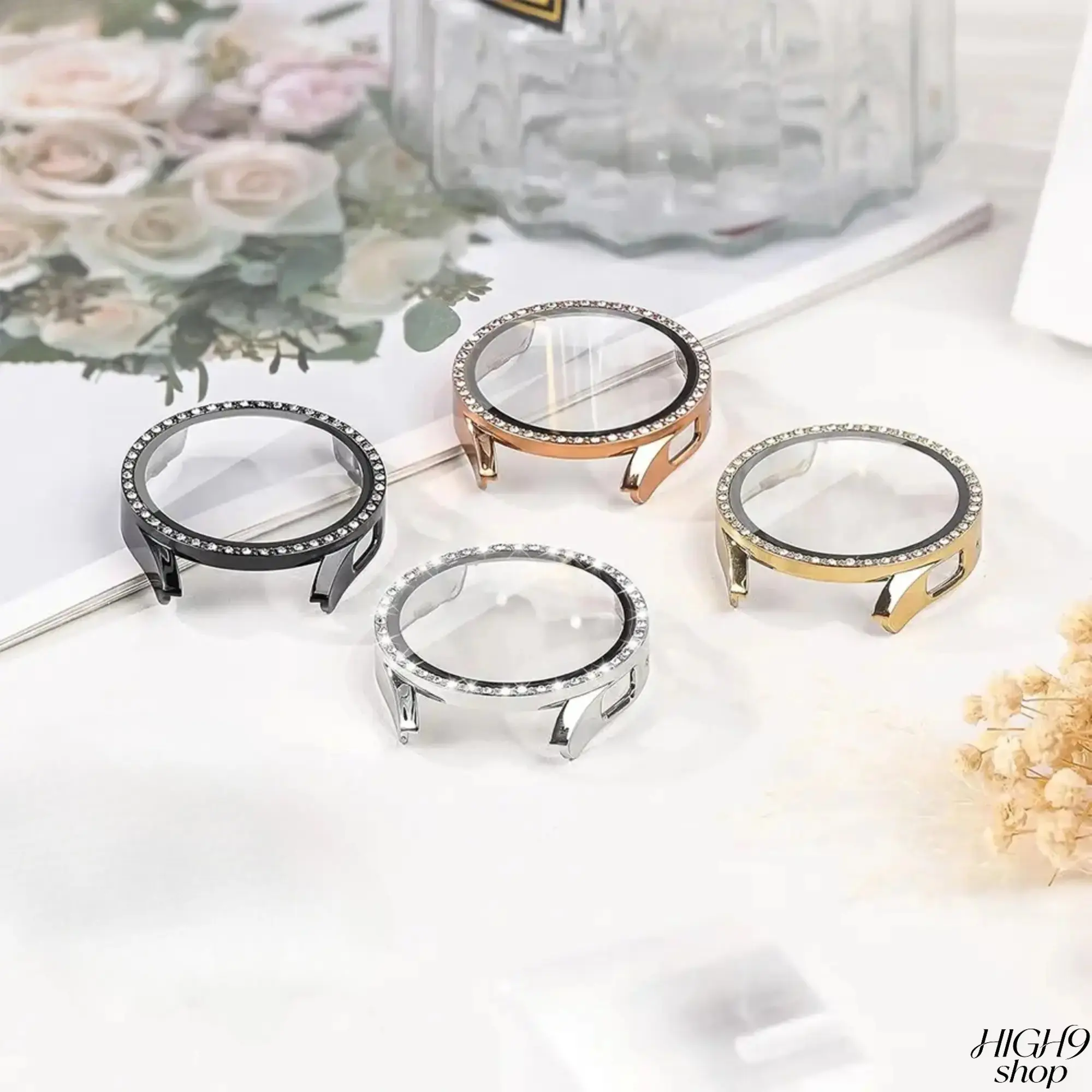 3 Pack Bling Rhinestone Hard PC Galaxy Watch Protective Case With Tempered Glass Screen, Scratch Resistant Lightweight Diamond Frame Bumper Cover For Galaxy Watch 7 6 5 4 FE Women Fashion Accessory
