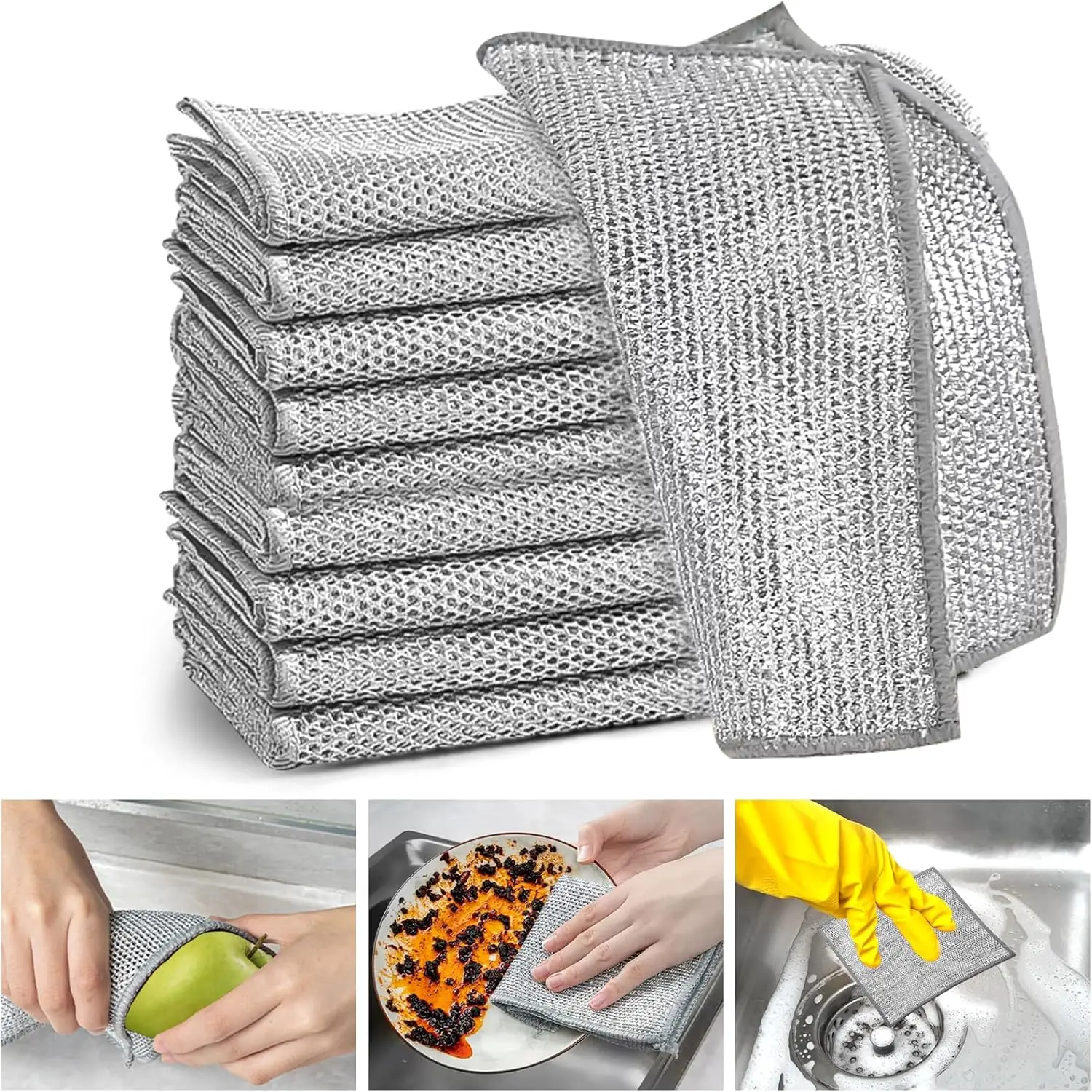 8 Pcs Multipurpose Wire Dishwashing Rags,New Upgrade Non Scratch Wire Dishcloth,Steel Wool Cleaning Cloths,Multi Purpose Metal Mesh Miracle Cleaning Cloths  Kitchen,Dishes,Sink