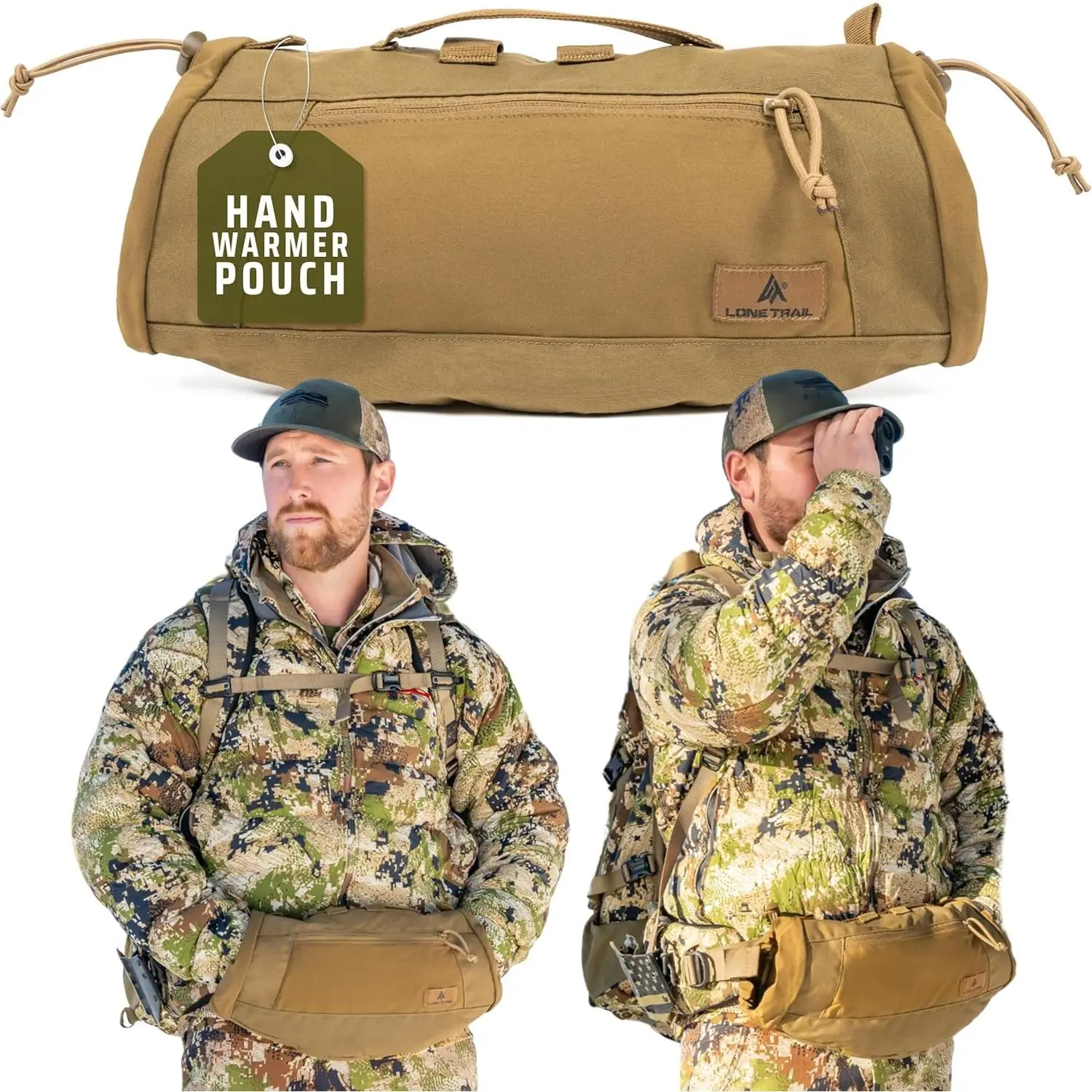 Camouflage Hand Warmer Pouch - Sherpa Fleece Lined, Ultra Light, Water Repellent, Adjustable Strap for Outdoor Camping & Hiking, Adjustable Size, Warmth Boost Functional Pouch, Outdoor Sports