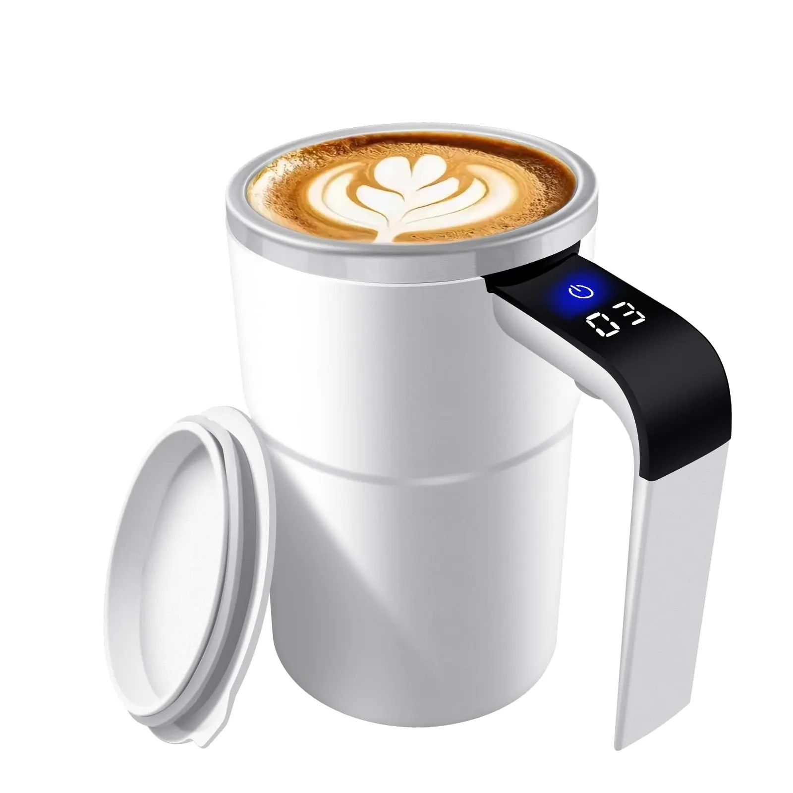 12oz Rechargeable Automatic Coffee Cup with Lid, LED Temperature Display, Electric Stirring Water Bottle, Office Desk Coffee Milk Blender, Self Stirring Design Coffee Mug